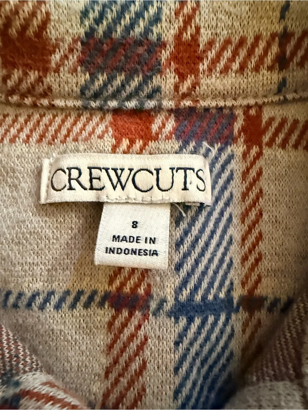Crewcuts Beige Plaid Flannel Button-Down Shirt with Blue & Rust Stripes - Picture 4 of 5